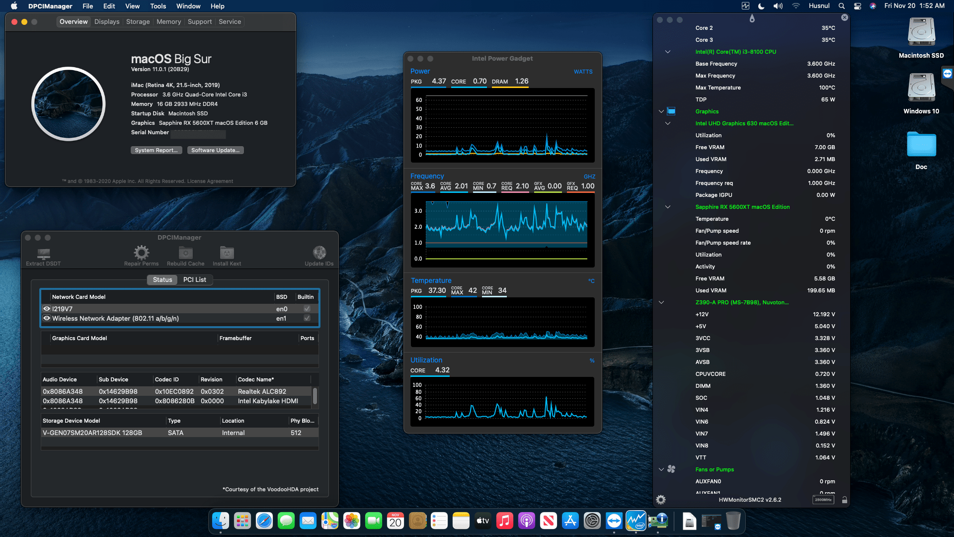 Success Hackintosh macOS Big Sur 11.0.1 Build 20B29 in MSI Z390-A Pro + Intel Core i3 8100 + Sapphire RX 5600XT